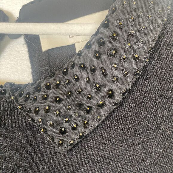 LOFT Black Sweater Beaded Peter Pan Collar Keyhole Back Size M - Picture 7 of 13